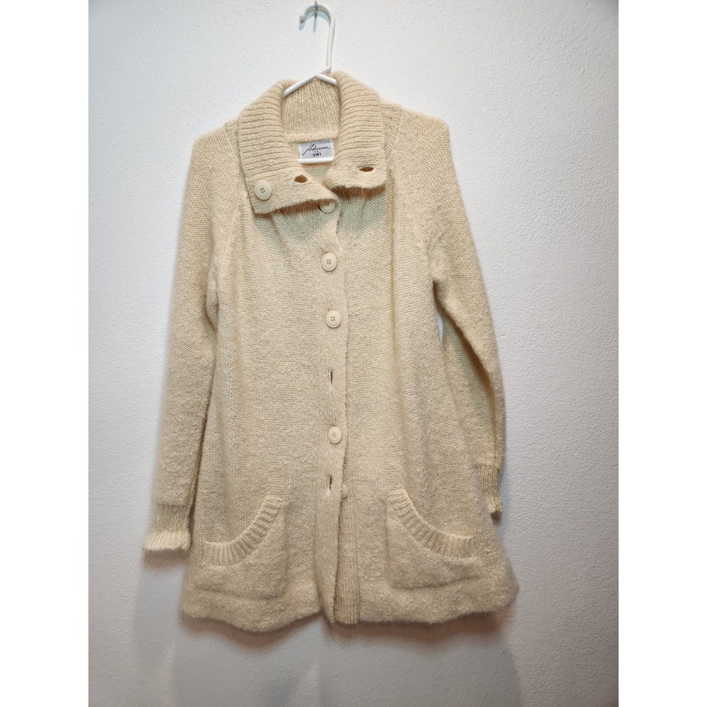Adrienne for SW1 Wool Blend Cream Chunky Knit Long Cardigan Sweater S